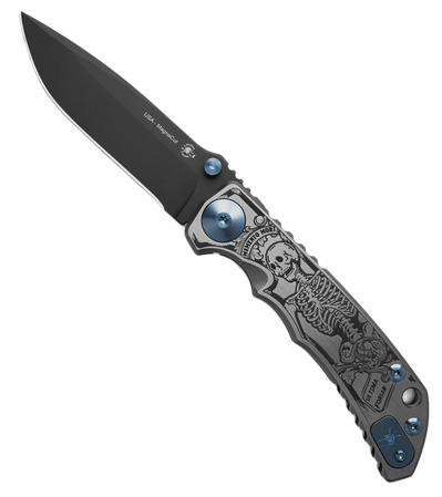 Spartan Blades Harsey Folder ''Memento Mori'' Titanium, Black MagnaCut by William W. Harsey (SF5 Custom Memento Mori)
