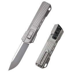 Nóż grawitacyjny Remette RT-Sharp Leopard Titanium, Manual Fine Grinding Pearlescent/Manual Wire Drawing M390 (ZL301E)