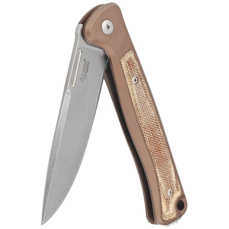 LionSteel Skinny Knife Earth Aluminum/Natural Canvas Micarta, Stonewashed by Molletta (SK01A ES)