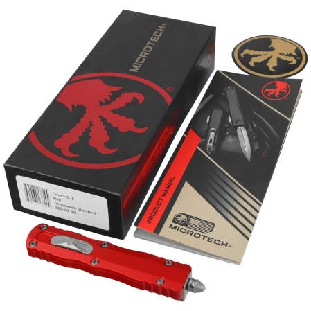 Nóż automatyczny OTF Microtech Dirac D/E Red Aluminium, Stonewashed M390 by Tony Marfione (225-10RD)