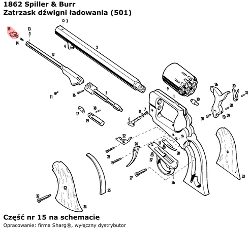 Zatrzask dźwigni ładowania Pietta 1858 Remington, 1862 Spiller & Burr (501)
