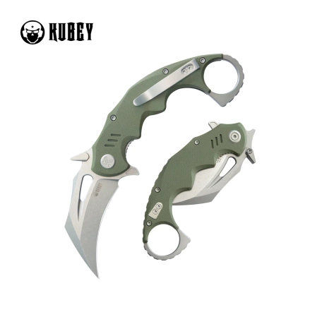 Kubey Mini Wrath Knife Green G10, Beadblasted 14C26N by MUZI Design (KU262B)