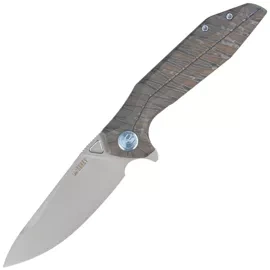 Kubey Nova Frame Lock Knife Flamed Titanium, Beadblasted 14C28N (KB235G)