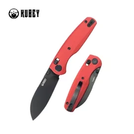 Kubey Breeze Knife Red G10, Blackwashed 14C28N by Caleb Waldman (KU288F)