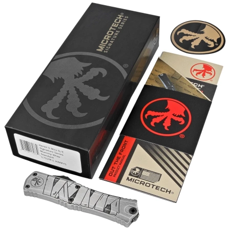 Nóż automatyczny OTF Microtech Hera II Mini D/E Signature Halloween Mummy Wrap Aluminium, Satin M390MK by Tony and Sean Marfione (1702M-1HWMYS)