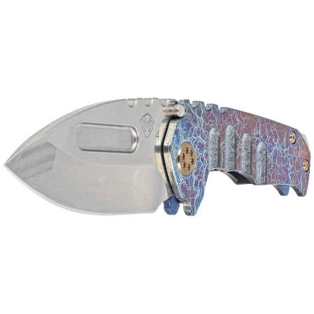 Medford Praetorian Genesis T DP Brushed/Acid Etching/Flamed Blue Titanium, Bronze HW/Clip, Tumbled S45VN by Greg Medford (MK0294TD-03A2-T1C1-BN)