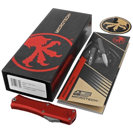 Nóż automatyczny OTF Microtech Hera II Mini S/E Red Aluminium, Apocalyptic P/S M390MK by Tony Marfione (1703M-11APRD)