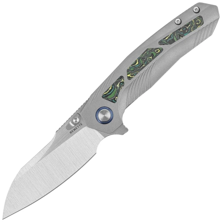 Nóż składany Remette RT-Kestrel Gray Titanium/Green Carbon Fiber, Manual Fine Grinding Satin CPMS35VN (RTPO-A)