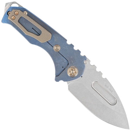 Nóż składany Medford Praetorian Genesis T DP Brushed/Acid Etching/Flamed Blue Titanium, Bronze HW/Clip, Tumbled S45VN by Greg Medford (MK0294TD-03A2-T1C1-BN)