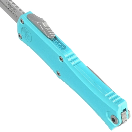 Microtech Hera II Mini Bayonet OTF Knife Turquoise Aluminum, Stonewashed M390MK by Tony and Sean Marfione (1701M-10TQ)