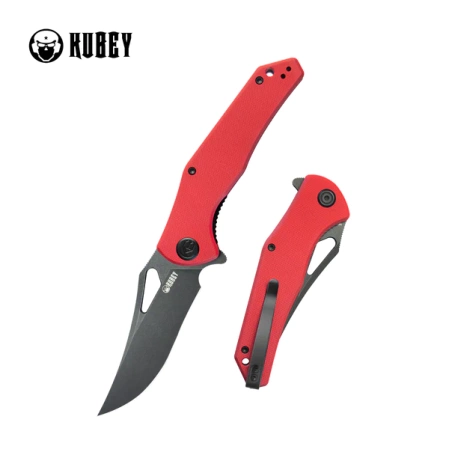 Kubey Knife Phemius Red G10, Black Stonewashed 14C28N (KU149F)