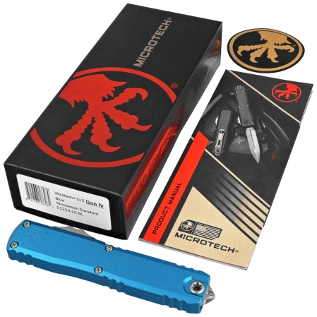 Microtech Ultratech Gen IV D/E OTF Knife Blue Aluminum, Stonewashed M390MK by Tony Marfione (11224-10BL)