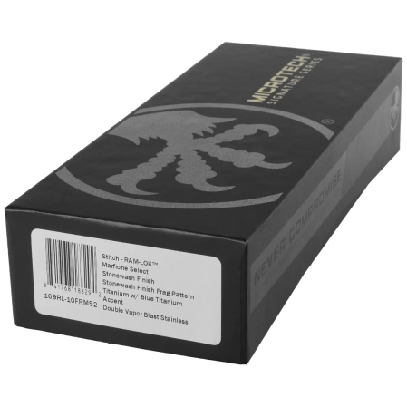 Microtech Marfione Select Stitch Ram-Lok S/E Knife Frag Titanium, Ti Blue HW, Double Vapor Blast M390MK by Borka Blades and Tony Marfione (169RL-10FRMS2)