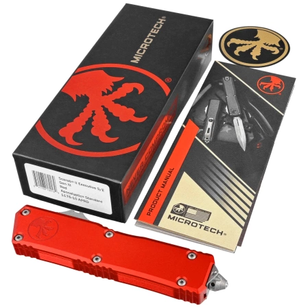 Microtech Scarab II Executive Gen III S/E OTF Knife Red Aluminum, Apocalyptic M390MK by Tony Marfione (1176-10APRD)