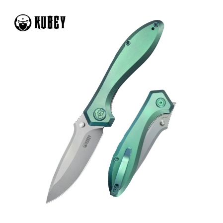 Kubey Ruckus Knife Green Titanium, Beadblasted CPM 20CV by Sherif Manganas (KB314S)