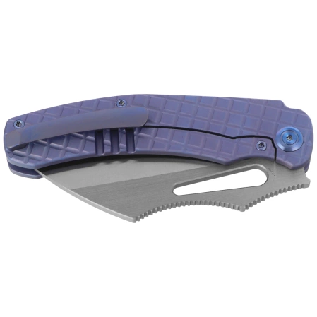 Kubey Sylow Knife Blue Titanium, Stonewashed 14C28N by James Lowe (KU260B)