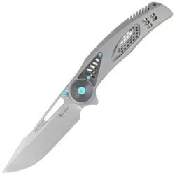 Nóż składany Reate GTR Bead Blasted Titanium/Zirconium Inlay, HW Ti-Blue Clip, Hand Satin M390