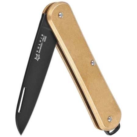 Fox Vulpis Brass, Black Top Shield M390 Pocket Knife (FX-VP130 OTB)