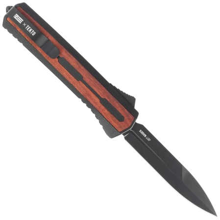 Tekto A7 Zastava S/P Black Aluminum/Red Wood OTF Knife, Black CPM S35VN