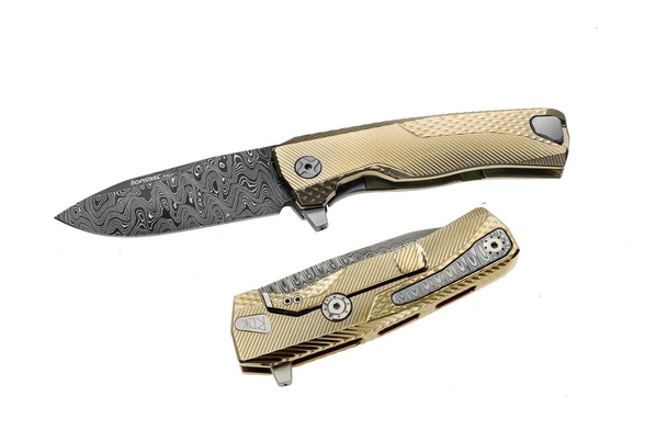 Nóż składany LionSteel ROK Gold Titanium, Chad Nichols Scrambled Damascus (ROK DD GL)