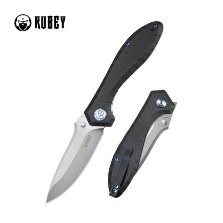 Kubey Ruckus Knife Flame Titanium, Beadblasted CPM 20CV by Sherif Manganas (KB314P)