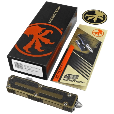 Nóż automatyczny OTF Microtech Scarab II Gen III D/E-S OD Green Aluminium, Stonewashed M390MK by Tony Marfione (1180-10OD)