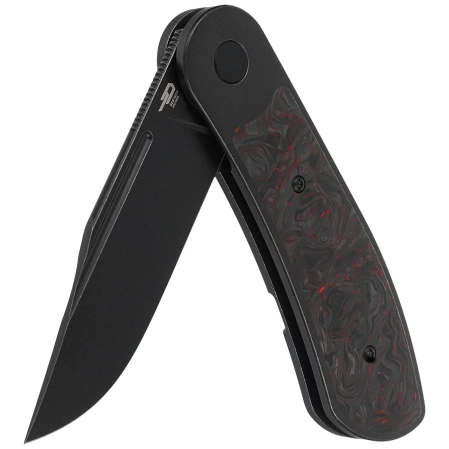 Bestech Vestige Black Titanium/Red Marbled Carbon Fiber Knife, Black Stonewashed MagnaCut by Justin Lundquist (BT2411C)