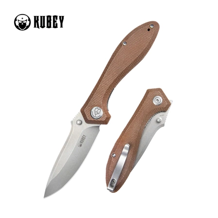 Kubey Ruckus Tan Micarta, Beadblasted AUS-10 by Sherif Manganas (KU314M)