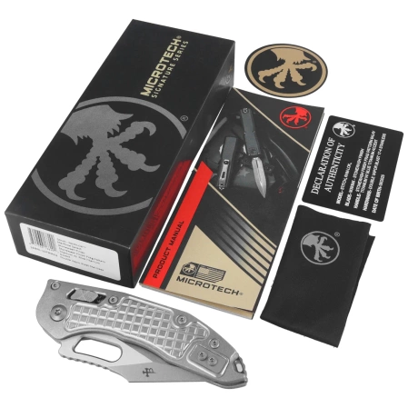 Nóż składany Microtech Marfione Select Stitch Ram-Lok S/E Frag Titanium, Ti Blue HW, Double Vapor Blast M390MK by Borka Blades and Tony Marfione (169RL-10FRMS2)