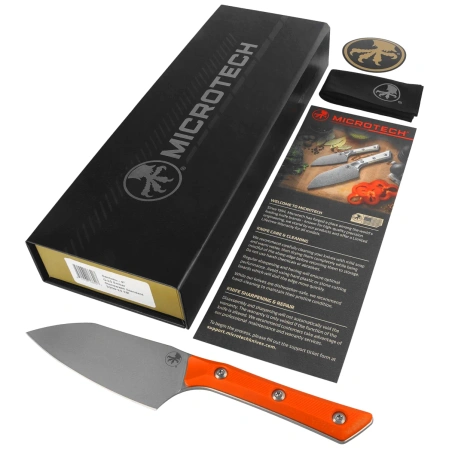 Microtech Santoku Knife 4.2" Ember G10, Stonewashed M390MK (3300-10EM)