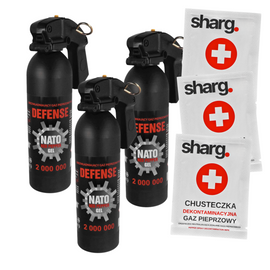 Zestaw 3x Gaz pieprzowy Sharg Nato Defence Gel 2mln 400ml HJF i 3x Chusteczka dekontaminacyjna