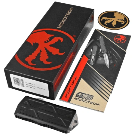 Microtech Exocet D/E OTF Knife Black Aluminum, Apocalyptic M390MK by Tony Marfione (157-10AP)