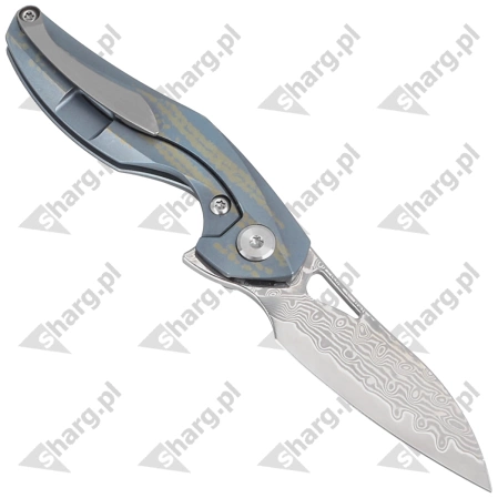 Nóż na szyję Bestech The Reticulan Blue / Colorful Titanium, Damascus by Elijah Isham (BT1810L)