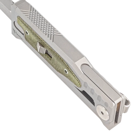 Reate Knife Mini EXO OTF Gravity D/E Bead Blasted Titanium/Green Micarta, Stonewashed CPM 3V