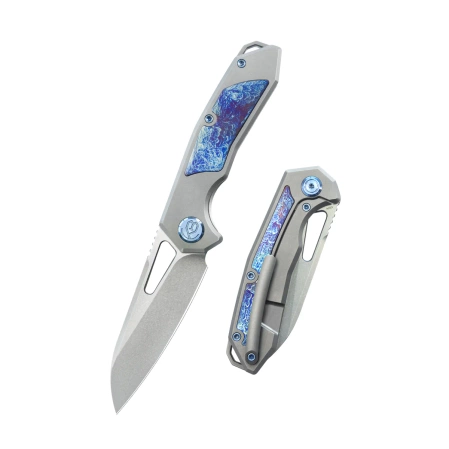 Kubey Vagrant Knife Grey Titanium/Timascus, Beadblasted CPM S35V by Maksim Tkachuk (KB284H)