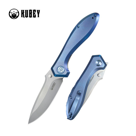 Nóż składany Kubey Ruckus Blue Titanium, Beadblasted CPM 20CV by Sherif Manganas (KB314R)