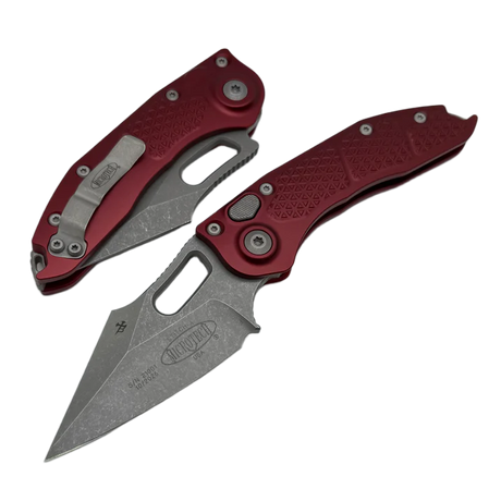 Microtech Stitch-A S/E Automatic Knife Merlot Tri-Grip Aluminum, Apocalyptic M390 by Borka Blades and Tony Marfione (169-10APMR)