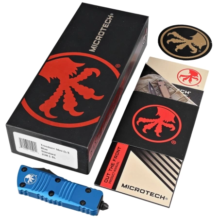 Microtech Mini Troodon D/E Blue Aluminium, Black by Tony Marfione knife (238-1BL)