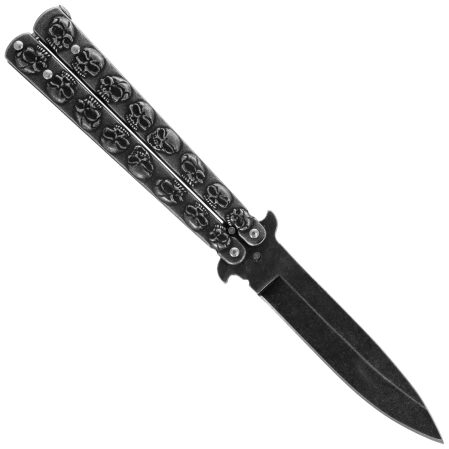 Martinez Albainox Balisong Skull Knife Gray Steel, Stonewashed 3Cr13Mov (02184)