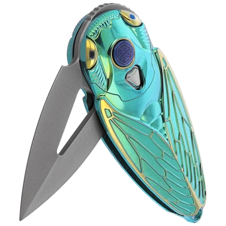 Nóż składany Rike Knife RK Cicada-GG Green / Gold Titanium, Bead Blasted M390