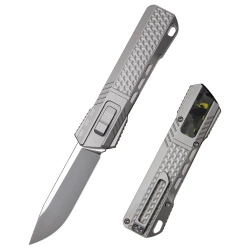 Nóż grawitacyjny Remette RT-Sharp Leopard Titanium, Manual Fine Grinding Pearlescent/Manual Wire Drawing M390 (ZL301A)