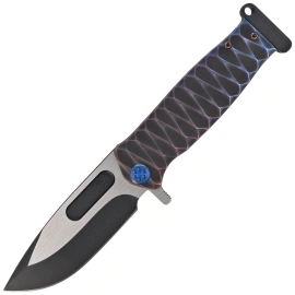 Medford USMC FF Knife Black/Blue-Violet ''Diamond Head'' Titanium, BLue HW, Brsh/Blue Clip, Black DLC/Satin S90V by Greg Medford (MK2044TQ-01TM-TFCP-PP)