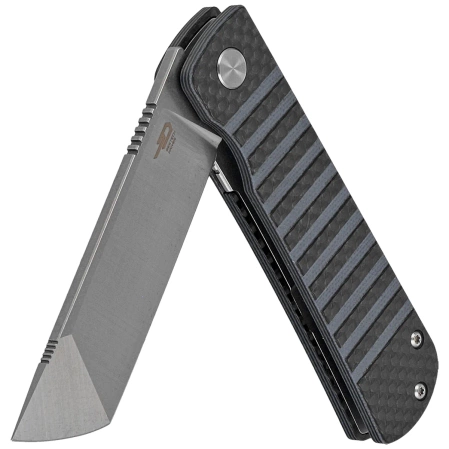 Bestech Titan Knife Black Carbon Fiber/Blue G10, Stonewashed/Satin 154CM by Keanu Alfaro (BL04B)