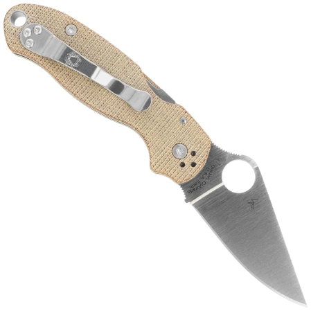 Spyderco Para 3 Knife Brown Canvas Micarta, Satin Cru-Wear by Sal and Eric Glesser (C223MPCW)