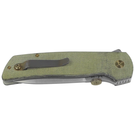 Fox Original Gangster Knife OD Green Canvas Micarta, Stonewashed MagnaCut by Bob Terzuola (FX-ATC-OG01 MOD)