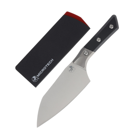 Microtech Santoku 6'' Knife Titanium Bolster/Black G10, Stonewashed M390MK (3200B-10BK)