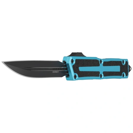 Microtech Scarab II Gen III D/E-S OTF Knife Turquoise Aluminum, Black M390MK by Tony Marfione (1180-1TQ)