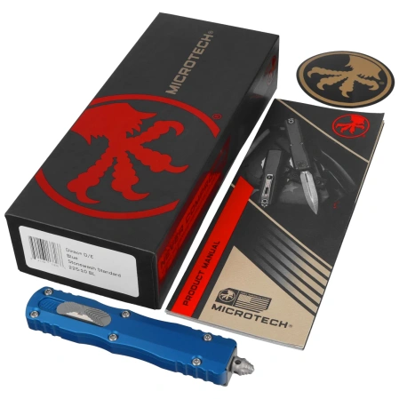Nóż automatyczny OTF Microtech Dirac D/E Blue Aluminium, Stonewashed M390 by Tony Marfione (225-10BL)