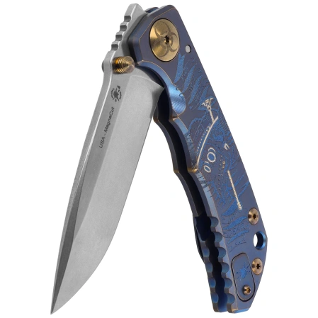 Spartan Blades Harsey Folder ''Plague Doctor'' Blue Titanium, Satin MagnaCut by William W. Harsey (SF5DOCTOR BL)