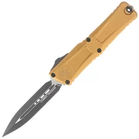 Microtech Combat Troodon Gen III D/E OTF Knife Tan Aluminum, Black M390MK by Tony Marfione (1142-1TA)